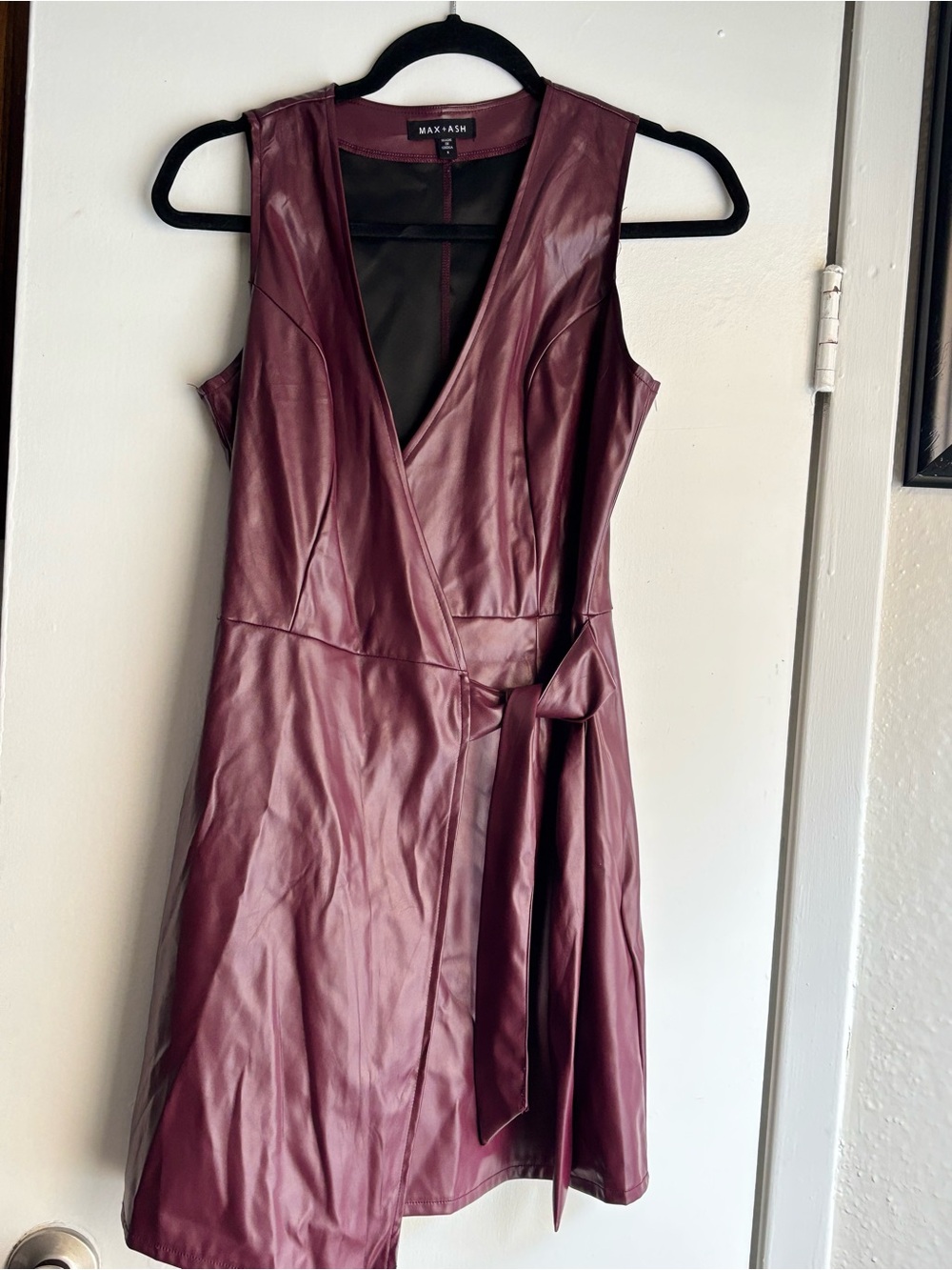 Max & Ash Faux Leather Wrap Dress in Burgundy